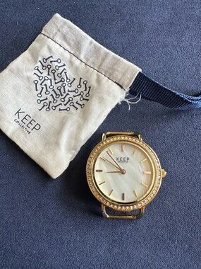 KEEP Collective Round Gold Pavé Time Key Slide Charm w/Mother-of-Pearl Face